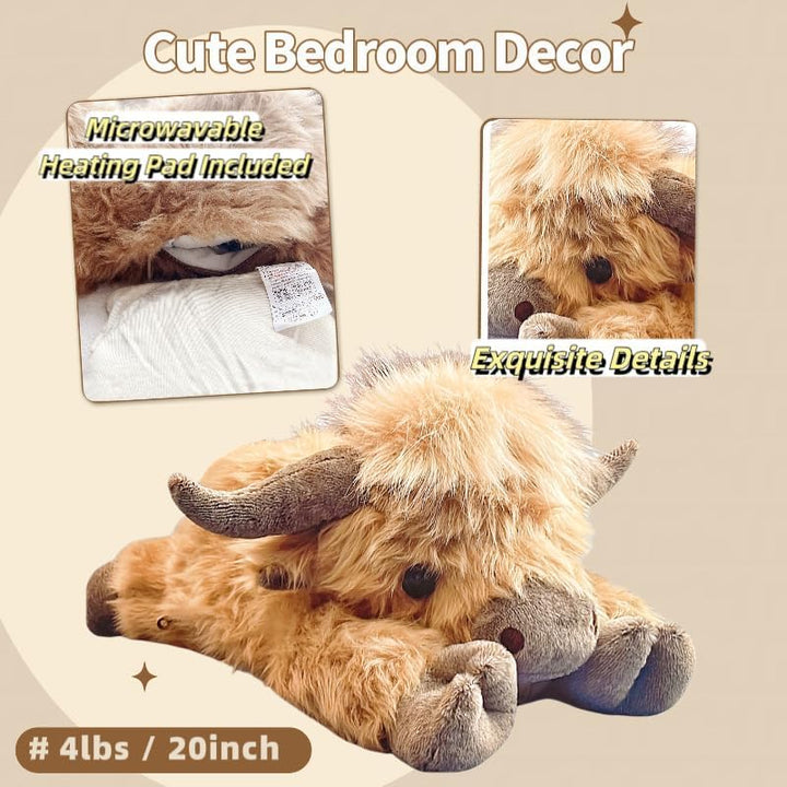 20" | 4 Pounds Highland Cow Weighted Stuffed Animals with Unscented Microwavable Heating Pad, Cute Coolable Heatable Weighted Plush Warm Gift for Kids & Adults