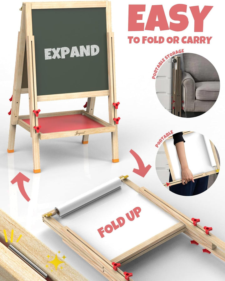 Art Easel for Kids Ages 4-8 Easels for Toddlers,Toddler Art Kids Easel Adjustable Wooden Magnetic Whiteboard Chalkboard for Kid Dry Erase Board Easel for Toddlers 3-4 Years Dual-Sided Drawing