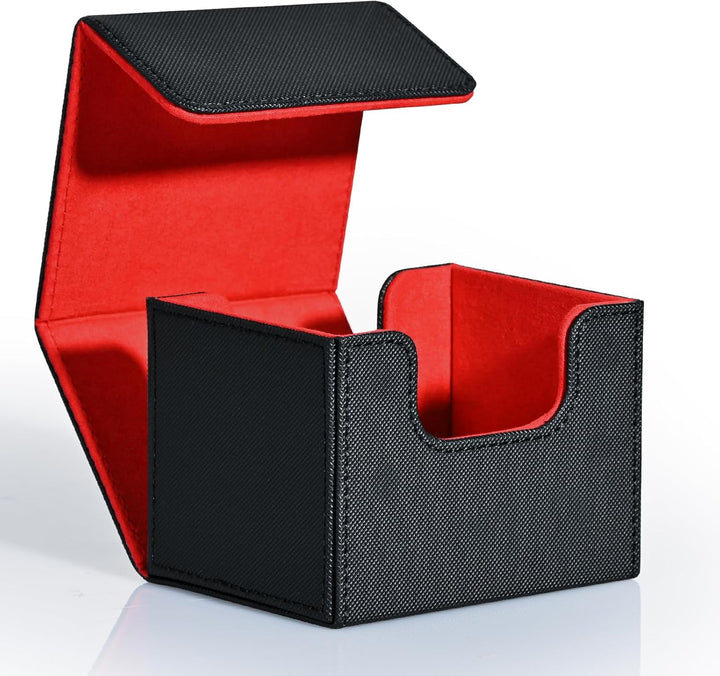 Card Deck Box for Trading Cards, MTG Commander Deck Box Holds 120+ Single Sleeved Cards, Leather Magnetic Card Storage Box Fits for TCG CCG Magic Cards (Black)