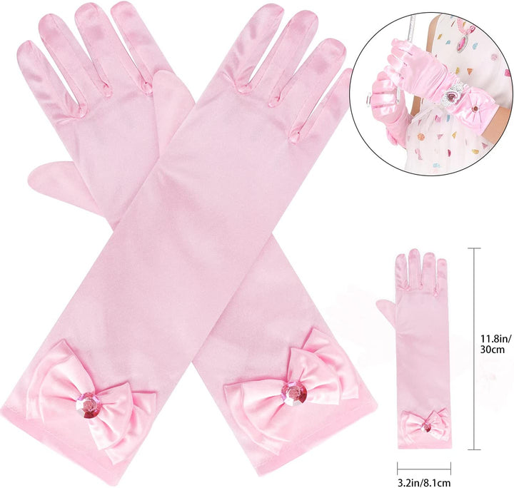 Princess Dress up Party Accessories for Princess Costume Gloves Tiara Wand Necklace Earrings Bracelet and Ring Gift Set 9Pcs (Pink, Set of 7, 9Pcs)
