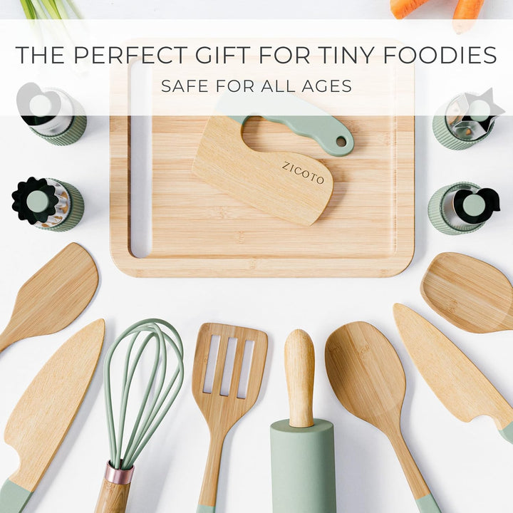 Wooden Cooking & Baking Set for Kids - Safe & Real Kitchen Tools Give Toddlers a Fun Cooking Experience - Durable Utensils Are Perfect for Gifting to Create Lasting Family Memories