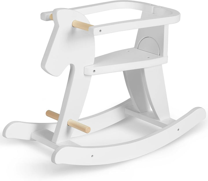 - Wooden Rocking Horse, Baby Wooden Ride on Toys for 12M+, White Rocker Toy with Removable Fence, Toddler Riding Toy Indoor/Outdoor, Nursery Birthday Gift