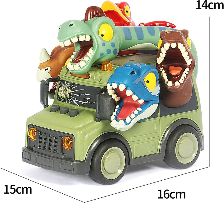 School Bus Toy with Light and Sound, Dinosaurs Friction Powered Car Bus Toys for Kids Crazy Dino