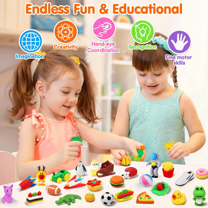140PCS Mini Animal Erasers Bulk Kids Prizes Treasure Box Toys Classroom Rewards Teacher Must Haves Desk Pets Back to School Supplies Random Eraser Party Favors Kids Toys Gifts Pinata Stuffers