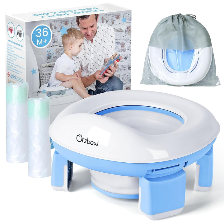 Portable Potty Training Toilet for Boys and Girls with Storage Bag - Foldable Travel Potty Chair, Toddler Potty Seat for Indoor and Outdoor, Easy to Clean, Includes Free 40Pcs Travel Bags, Gray