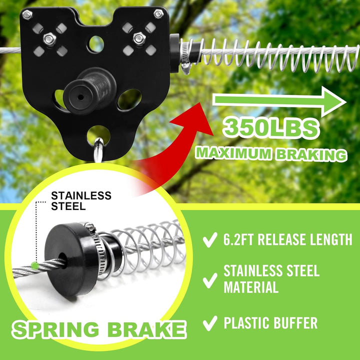 Zipline for Backyard Kids and Adults,Zipline Kits for Backyard with 100Ft Cable,6Ft Zipline Spring Brake and Belt,Zip Line Trolley with Handle,Seat and Bag