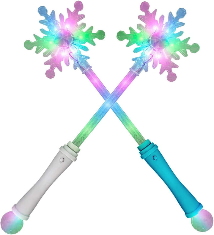 Frozen Snowflake LED Light up Wand Toy for Kids - 2 Pack, Magical Princess Costume Accessory, Perfect for Party Favors, Holiday & Birthday Events