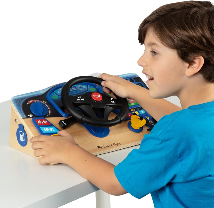 Vroom & Zoom Interactive Wooden Dashboard Steering Wheel Pretend Play Driving Toy - FSC Certified
