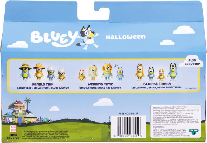 Figure 4-Packs, Halloween, 2.5" Poseable, Bingo, Chloe & Lucky Dressed in Halloween Costumes, with Accessories, Kids Can Recreate Their Favorite Moments