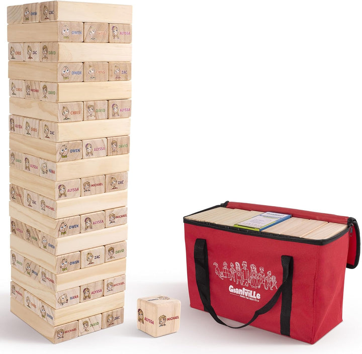 Giant Tumbling Timber Toy - Premium Pine Wood Life-Size Blocks Tower - Big Floor/Board Indoor/Outdoor Yard Game for Kids & Adults - 56-Pieces + Carry/Storage Bag - Grows to over 4-Feet