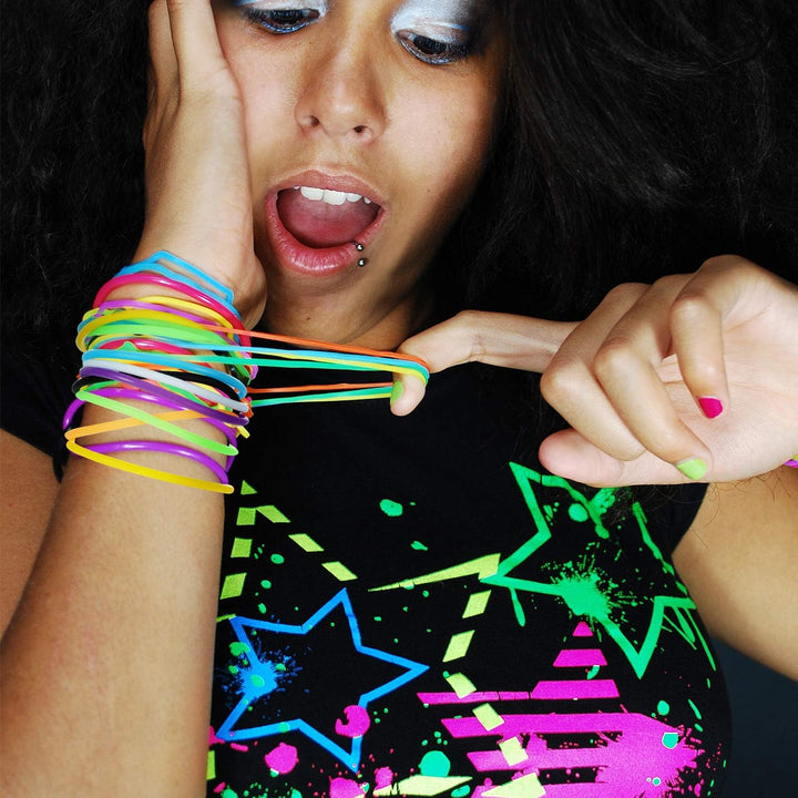 100 Pcs 80S Multicolor Silicone Jelly Rubber Bracelets Hair Ties Women, Mixed Style, Random Color