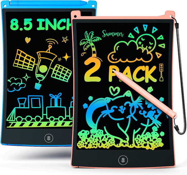 2 Pack LCD Writing Tablet with Stylus, 8.5 Inch Colorful Doodle Board Drawing Pad for Kids, Travel Games Activity Learning Toys, Birthday Gift for Age 3 4 5 6 7 8 Year Old Boys Girls