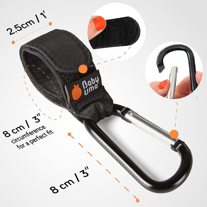 Stroller Hooks for Bags (2 Pack) - Universal Stroller Clips and Hooks, Non-Slip with One-Hand Opening, 11 Lb Weight Capacity, Baby Travel Essential