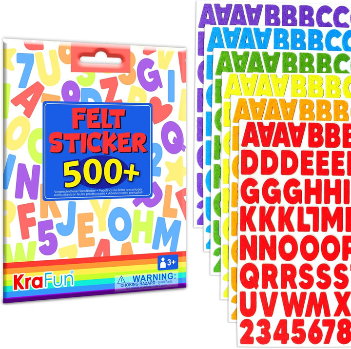 Felt Sticker Kit for Beginner Toddlers, Kids Arts & Crafts, Pack of 500 Assorted Scrapbook Stickers Alphabets, Numbers, Fun Shapes, Preschool, Children Early Learning, Self Adhesive