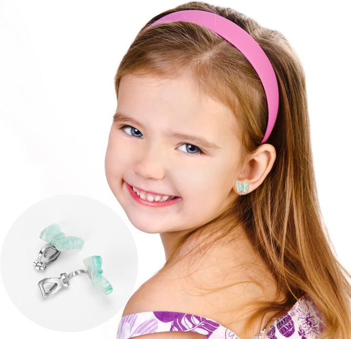 6Pairs Crystal Unicorn Clip on Earrings for Little Girls, Rainbow Clip-On Jewelry Butterfly Earrings Toddler Girls Dress up Jewelry