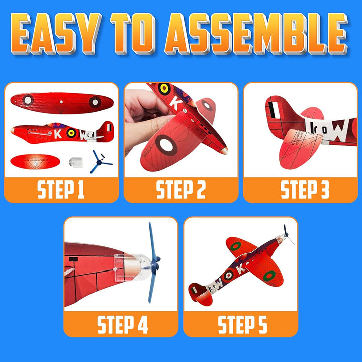 Glider Planes Bulk (36-Pack) 8-Inch Bomber Airplane Gliders for Kids, Foam Paper Airplane Construction Kits for Kids Party Favors, Birthdays, Goodie Bag Stuffers and Outdoor Flying Toy