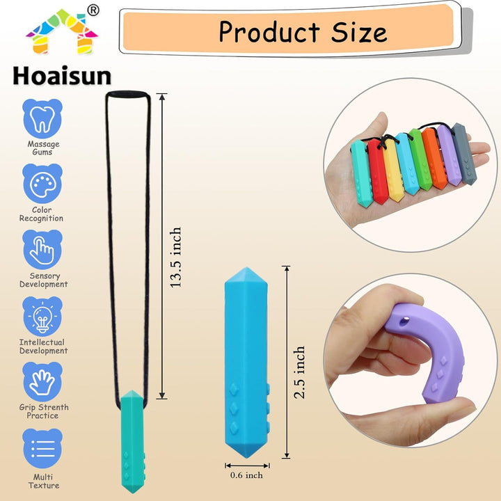 Chew Necklaces for Sensory Kids, 8 Pack Chewy Necklace Sensory Toys for Kids with Autism, ADHD, SPD, Biting, Silicone Teething Necklace Oral Chew Toys for Adults Reduce Chewing Anxiety Fidget