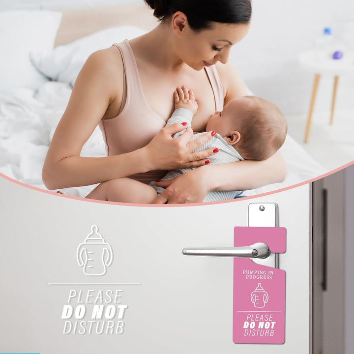 Breast Feeding Door Knob Sign - 2 PCS Pumping in Progress Door Signs Double Sided PVC Do Not Disturb Sign for Home Nursery Baby Room