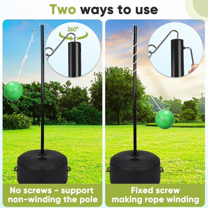 Heavy Duty Tetherball Set with Ball and Rope, Adjustable Height Tether Ball Poles - Two Usage Methods, Portable Tetherball Kit for Indoor & Outdoor, Playground, Backyard, Fun for Adults & Kids
