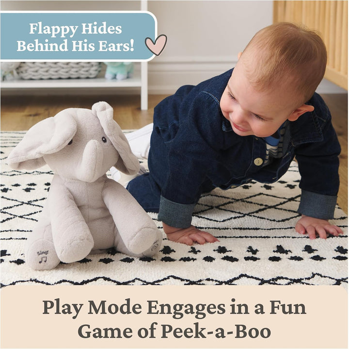 Animated Flappy the Elephant Plush, Singing Stuffed Animal Baby Toy for Ages 0 and Up, Gray, 12"