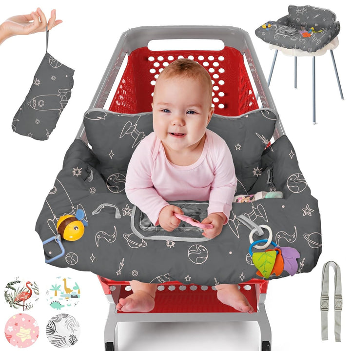 Shopping Cart Cover for Baby, High Chair Cover for Restaurant Seat - Grocery Cart Cover for Baby Girl and Boy, Comfortable Cotton Buggy Covers for Babies - Padded Toddler Shopping Cart Cover