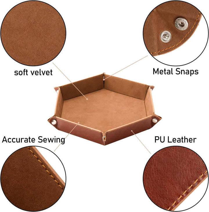 SHYVIA Dice Tray for RPG DND Table Games Metal Dice Rolling Tray Holder Dice Storage Box Larger Size Double Sided Folding PU Leather and Velvet 4 Pieces