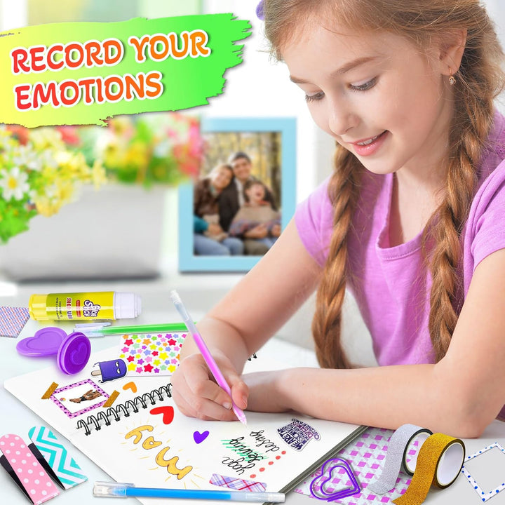 DIY Journal Kit for Girls, Scrapbook & Diary Supplies Set, Girls Diary Christmas Birthday Gifts for 8 9 10 11 12 13 14 Year