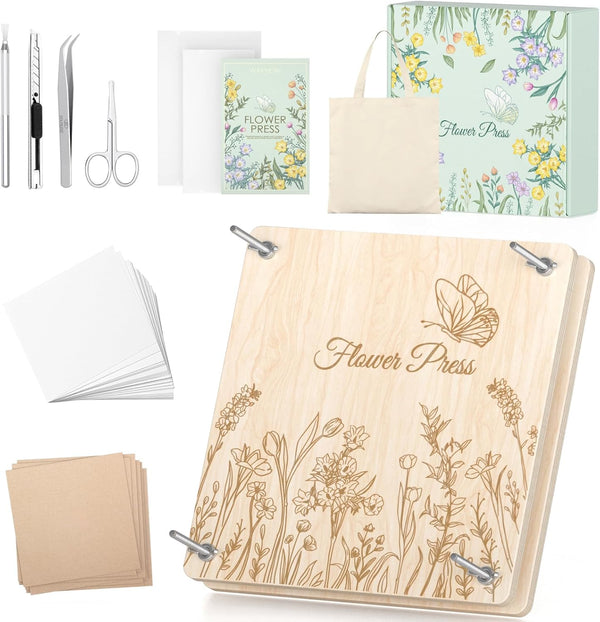 Flower Press Kit – 11" X 11" Large Wooden Flower Presser for Adults & Teens | DIY Bouquet Preservation & Dried Flower Art | Ideal Gift for Nature & Craft Lovers