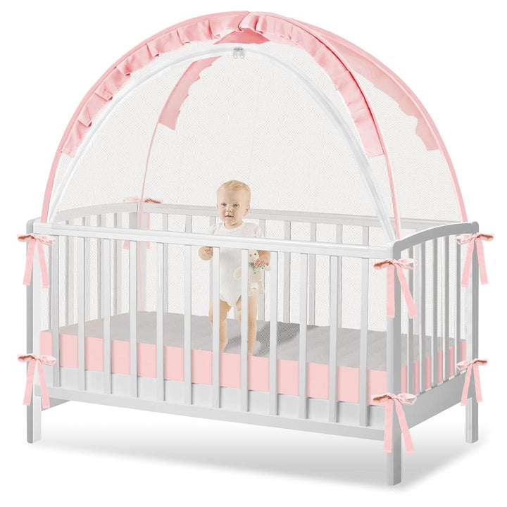 Crib Tent to Keep Baby from Climbing Out - Crib Net to Keep Baby in - Pop up Breathable Cribs Cover - Canopy with Upgrade Strong Mesh and Durable Zipper (Grey, Lager)