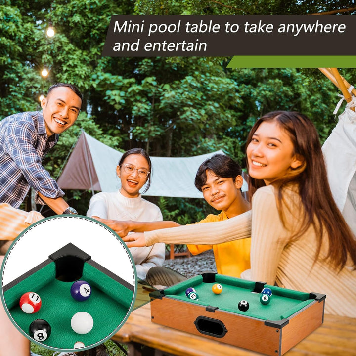 Mini Pool Table Set Pool Table for Cats Small Billiards Game with 16 Balls 2 Billiard Sticks 6 Chalk Cube 6 Pool Cue Tip 1 Brush 1 Triangle Tabletop Portable Billiard for Home Office Desk Cat