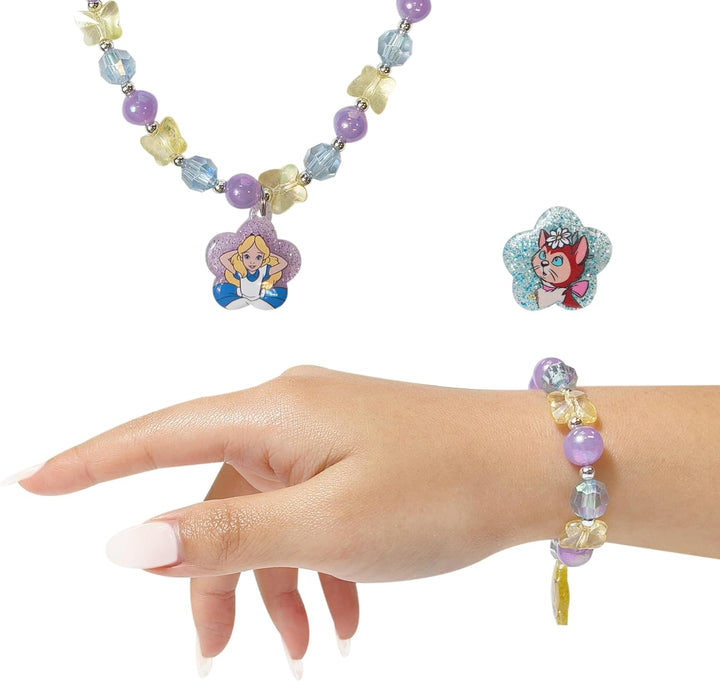 Disney Girls Jewelry Set - Dress up 3 Piece Toy Jewelry Box Set with Bead Necklace, Bracelet and Ring - Play Accessories - Ages 3+