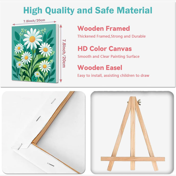 4 Pack Paint by Numbers Kit for Kids with Frame - Wooden Easel, Flowers Paint by Numbers for Kids Ages 4 8 12, Easy Flower Acrylic Oil Painting Kits for Home Wall Decoration 8X8 Inch