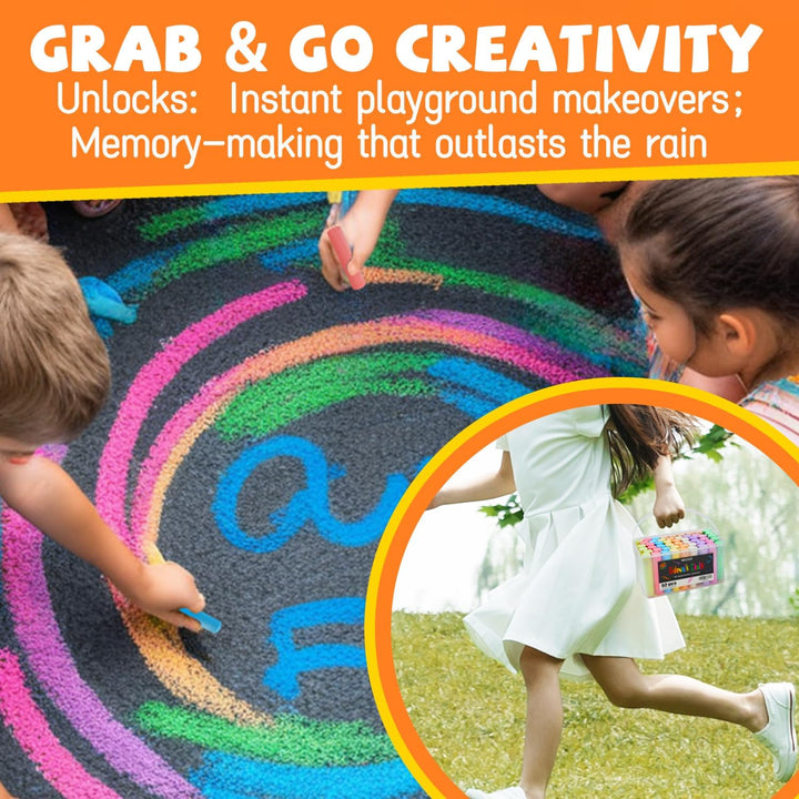 Sidewalk Chalk for Kids (52 PCS), Washable & Non-Toxic, 10 Colors Jumbo Chalk Bulk for Chalkboard, Blackboard, Driveway, Playgroud, Outdoor Actitvities