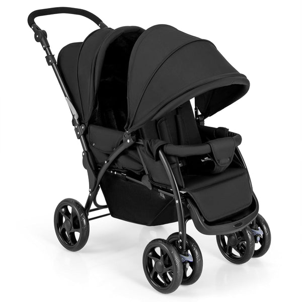 Double Stroller, Foldable Lightweight Infant Twin with Tandem Seating, 5-Point Harness, Recline Seat, Storage Basket, Compact Baby Double Stroller Newborn and Toddler (Black)