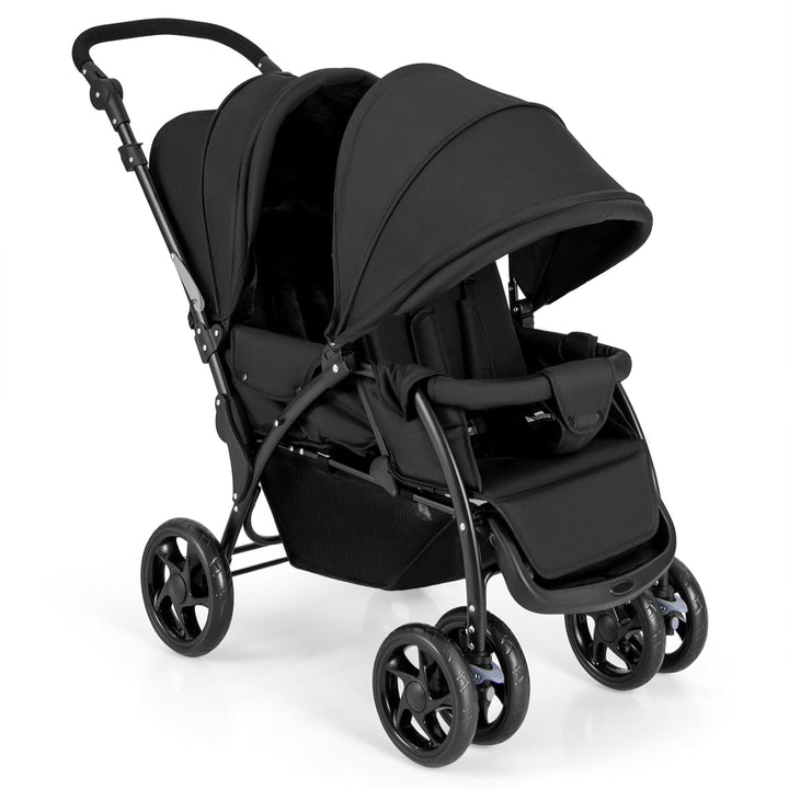 Double Stroller, Foldable Lightweight Infant Twin with Tandem Seating, 5-Point Harness, Recline Seat, Storage Basket, Compact Baby Double Stroller Newborn and Toddler (Black)