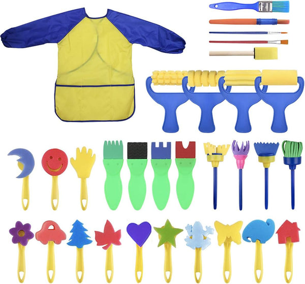 Washable Paint Brushes Set for Toddler Kids Early Learning Toys Finger Paints Sponges Art Supplies Gifts -Nontoxic-100% Baby Safe