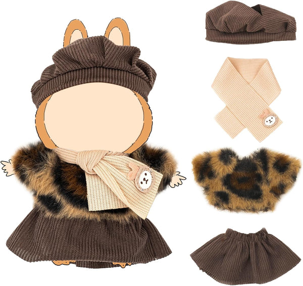 Clothes for Labubu 17Cm Dolls(No Doll) Dolls Outfit for Labubu with Accessories Suit Cute for Lububu Stylish Dress up Set for LA BUBU Patterned Skirt