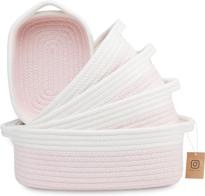 5-Piece Rectangle Storage Basket Set- Natural Cotton Rope Woven for Organizing! Small Basket for Montessori, Baby Nursery, Dog Toy Baskets, Cat Toy Box, Bathroom Organization Bin