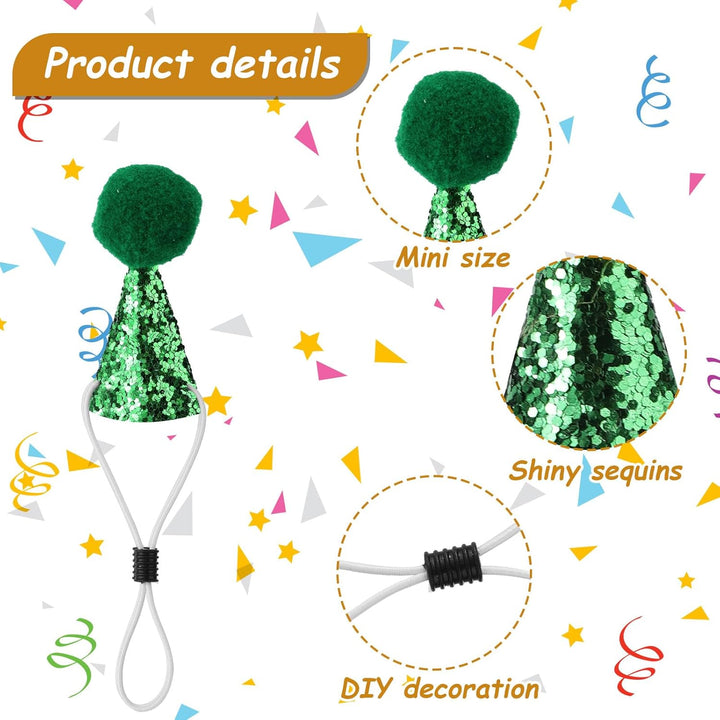 10Pcs Mini Party Hats for Stuffed Animals, Tiny Adjustable Cone Hats Dinosaur Toys Dolls Crafts with Shiny Pom Poms for Teddys Dog Cat Kids Birthday Cake Decorations Party Accessories