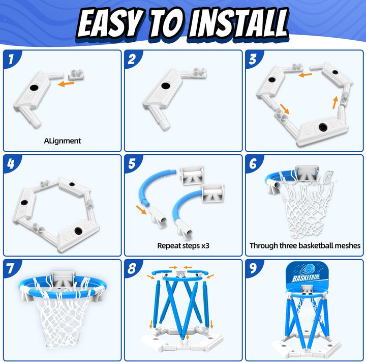 Pool Basketball Hoop, Floating Basketball Hoop Toy for Pool Water Game with 4 Basketballs Summer Swimming Pool Games for Kids 3-12 Indoor Outdoor Play (Blue)