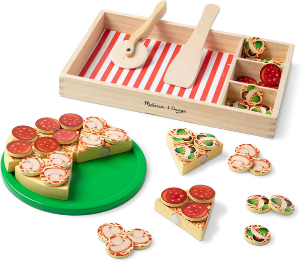 Pizza Party Wooden Play Food Set with 54 Toppings
