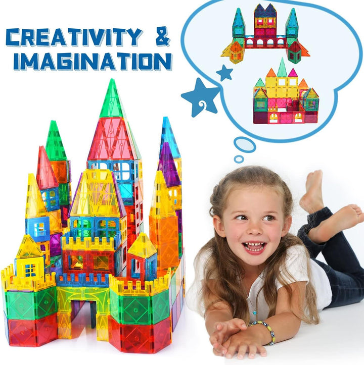 Magnetic Tiles,102Pcs Magnetic Building Blocks 3D Clear Construction Playboards, Inspiration, Creativity beyond Imagination, Educational Magnet Toy Set for Kids with 2 Cars