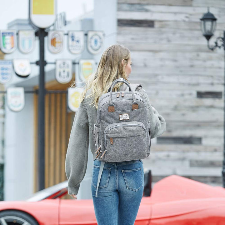 Diaper Bag Backpack-Multifunction Travel Baby Diaper Bag with Changing Pad, Insulated Bottle Holders & Pacifier Case, Large Capacity, Waterproof, Gray