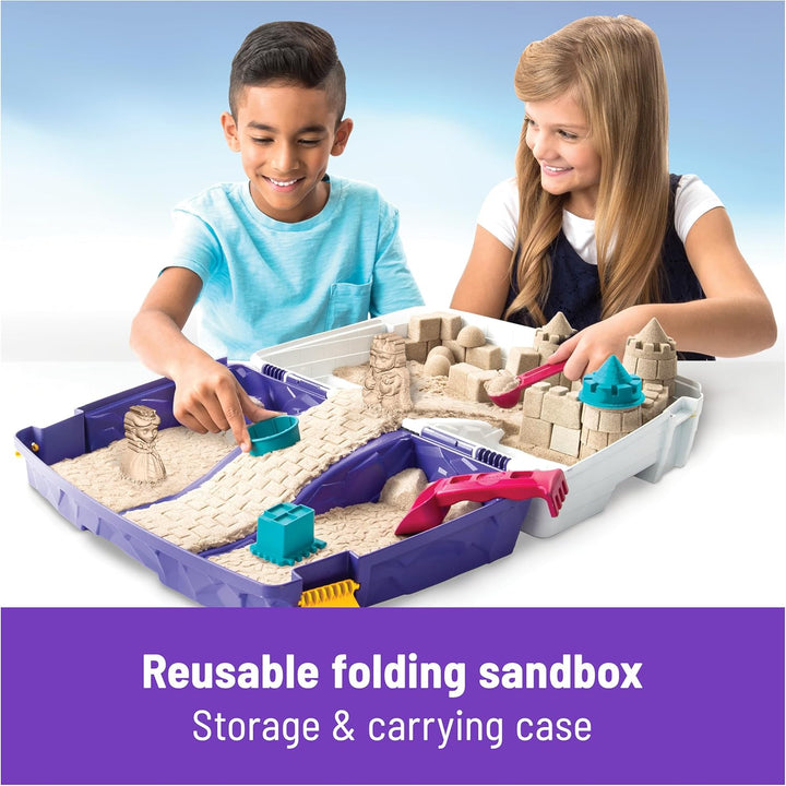 , Folding Sand Box with 2Lbs Play Sand, 7 Molds & Tools, Sensory Toys for Kids Ages 3 and Up