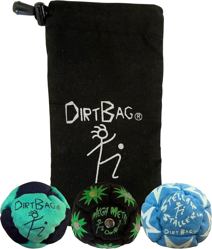 All Star Footbag 3 Pack with Pouch, 100% Handmade, Premium Quality, Bright Vivid Colors, Signature Carry Bag