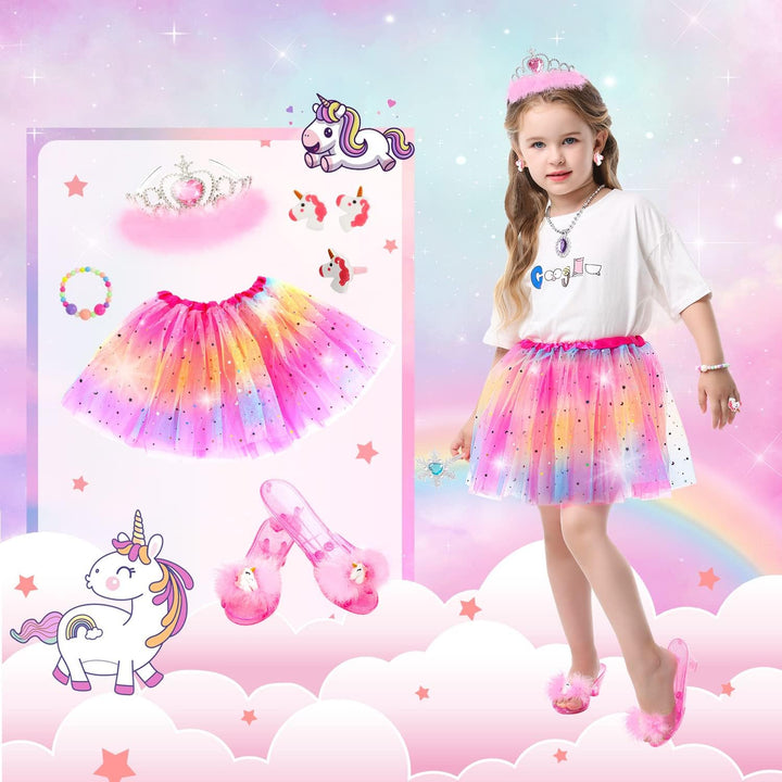 Princess Dress up Shoes Set, Girls Dress up Toys Toddler Jewelry Boutique Kit, 3 Themes of Unicorn Mermaid Ice Princess Costumes Set, Pretend Play Gifts for Little Girls Aged 3-6 Years Old