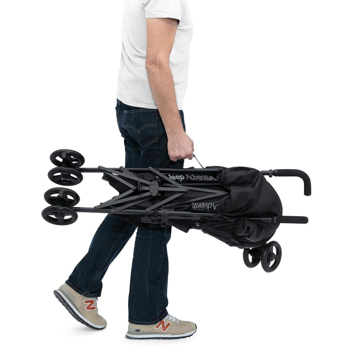 Jeep Adventureglyde Stroller by  - Lightweight Travel Stroller with Smoothest Ride & Compact Fold, 3-Position Recline, Extra Large Storage Basket, Black/Grey