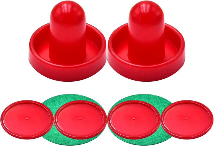 1 Set Mini Air Hockey Pushers and Air Hockey Pucks Great Goal Handles Pushers Goal Handles Paddles Replacement Accessories - 2 Red Air Hockey Pushers and 4 Red Pucks (60Mm)