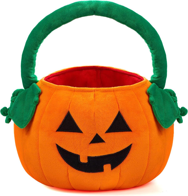 Halloween Pumpkin Plush Tote Bucket, 11 X 13.4 Inches Candy Trick or Treat Bag, Cute Halloween Basket with Handle for Kids Girl Boy Trick or Treating, Party Favor Supplies , Kids Gifts Goody Bag