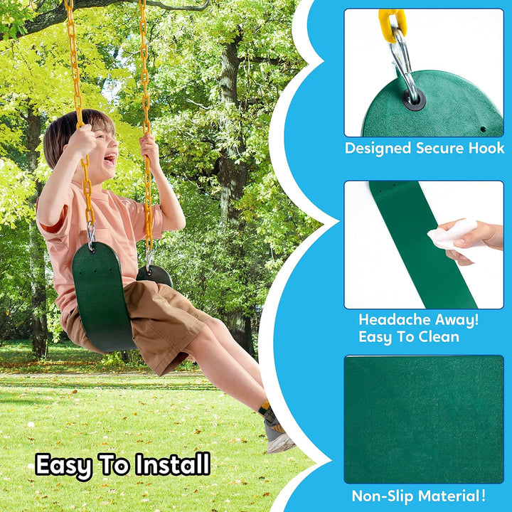 3 Pack Green Swing Seats Heavy Duty with 66" Chain, Swing Set Accessories Replacement with Snap Hooks for Kids Outdoor Play Playground, Trees, Backyard (Limit 300Lb)